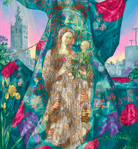 LA VIRGEN DE LA ANTIGUA PROTAGONIZA EL CARTEL DE LAS GLORIAS DE SEVILLA 2025 DE RICARDO PUEYO