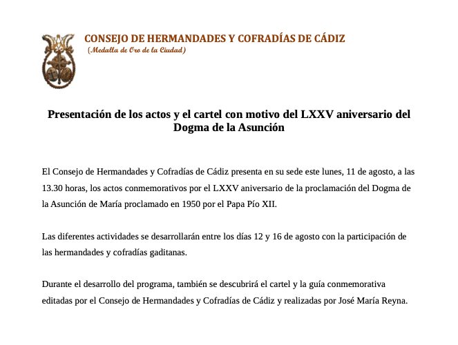 Presentación de los actos y el cartel con motivo del LXXV aniversario del Dogma de la Asunción
