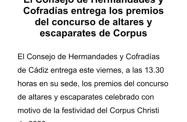 El Consejo de Hermandades y Cofradías entrega los premios del concurso de altares y escaparates del Corpus.